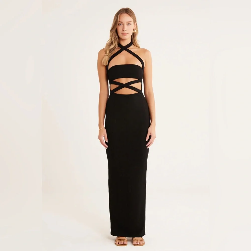 RUMER | NWT Sorrento Halter Cut Out‎ Maxi Dress In Black summer wedding party